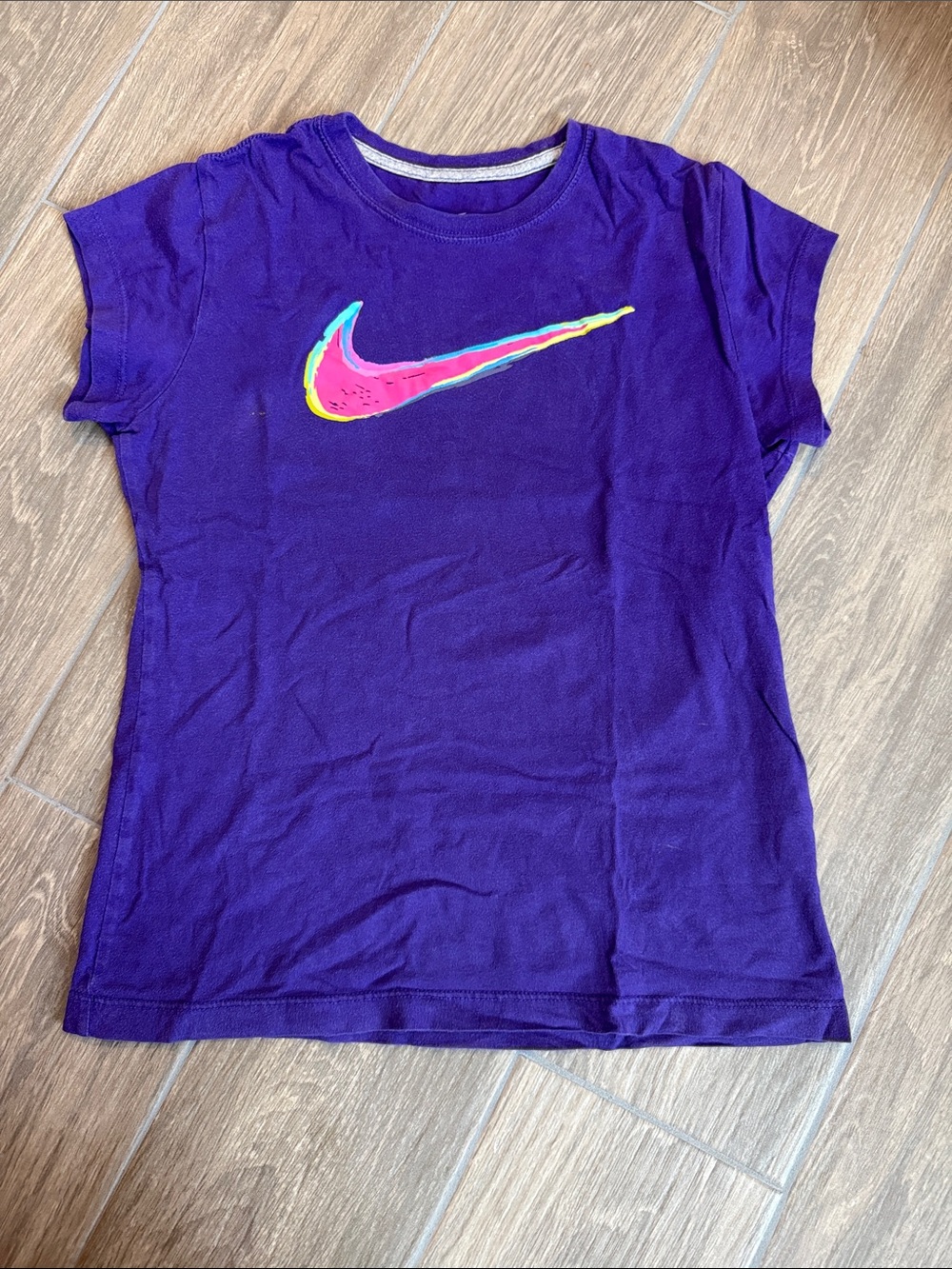 Nike Purple Short Sleeve Tee with Multicolor Swoosh